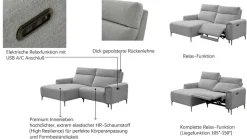 OTTO home Ecksofa »YELLIA L-Form,227cm - elektrische Relaxfunktion« USB A/C, HR-Schaumstoff im Sitz, Webstoff