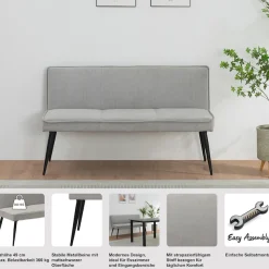 OTTO home Essbank »Ianna« schwarze Metallbeine, pflegeleichtem Webstoff Bezug, Breite 140 cm