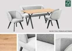 OTTO home Essgruppe »Aretha Esstischbank, Sitzgruppe, Küchenbank, Polsterbank« Set, 4er, 4 Stk. tlg. Esszimmer Sitzgruppe, Tisch, Stühle und Bank gepolstert, Nosagfederung