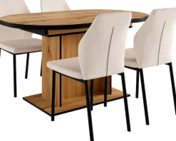 OTTO home Essgruppe »Basel, Tischgruppe mit 4 Stühlen, Esstisch ausziehbar 140 - 180 cm« Set, Otto's DAUERTIEFPREIS, 5 Stk. tlg. BESTSELLER, Sitzgruppe, Tisch, Stühle, ovale Tischplatte, Säulentisch