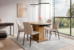 OTTO home Essgruppe »Basel, Tischgruppe mit 4 Stühlen, Esstisch ausziehbar 140 - 180 cm« Set, Otto's DAUERTIEFPREIS, 5 Stk. tlg. BESTSELLER, Sitzgruppe, Tisch, Stühle, ovale Tischplatte, Säulentisch