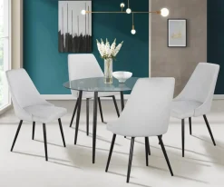 OTTO home Essgruppe »Danny-Malio« Set, Set 100 cm, 5 Stk. tlg. Glastisch 100x100 cm mit 4 Stühlen (Veloursstoff), Gestell aus Metall