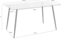 OTTO home Essgruppe »Danny-Miller« Set, Set 140 cm, 5 Stk. tlg. Glastisch 140x80 cm mit 4 Stühlen (Cord), Gestell aus Metall