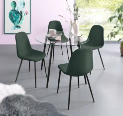 OTTO home Essgruppe »Danny-Miller« Set, Set 100 cm, 5 Stk. tlg. Glastisch 100x100 cm mit 4 Stühlen in Cord, Gestell aus Metall