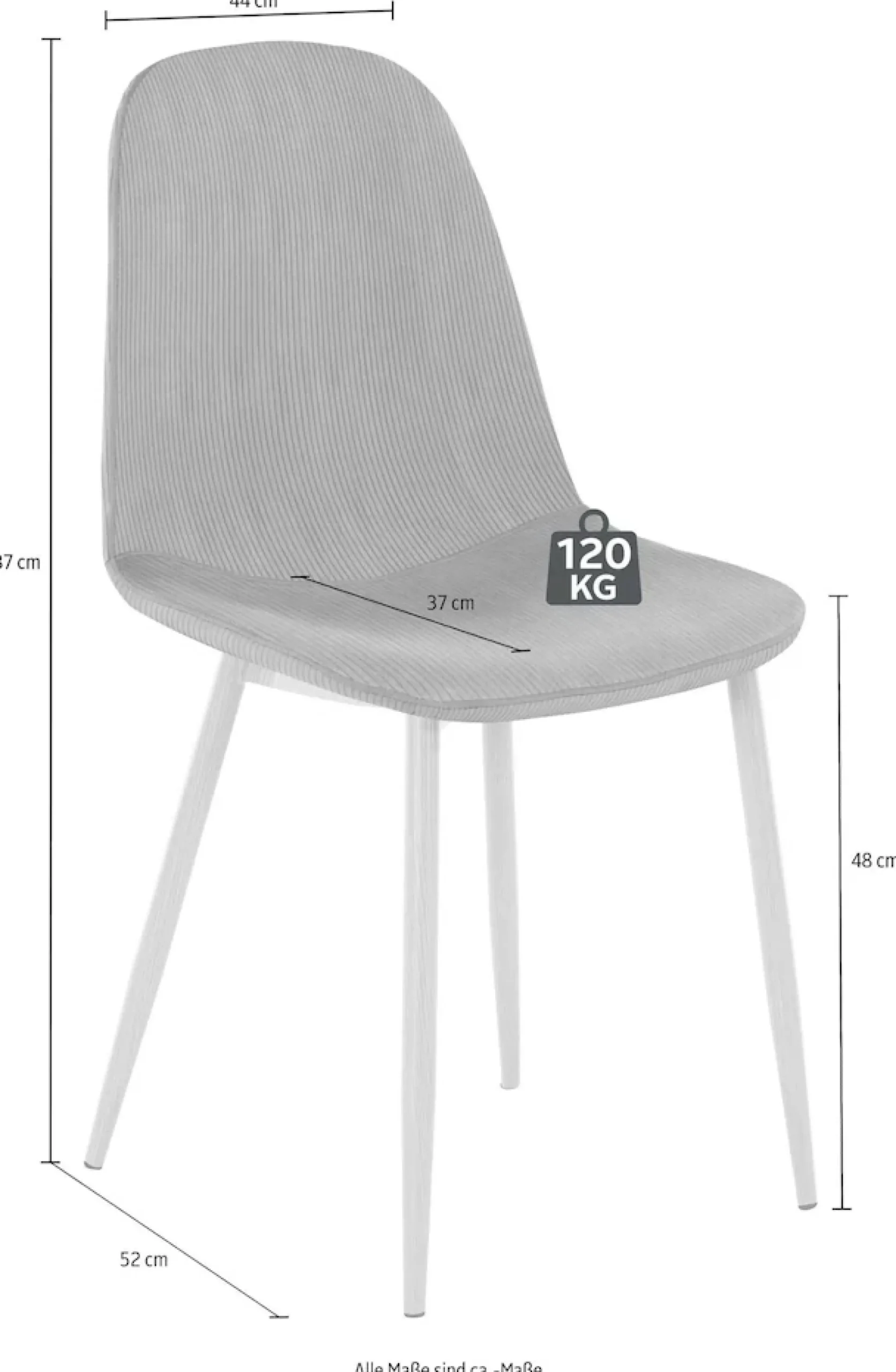 OTTO home Essgruppe »Danny-Miller« Set, Set 100 cm, 5 Stk. tlg. Glastisch 100x100 cm mit 4 Stühlen in Cord, Gestell aus Metall