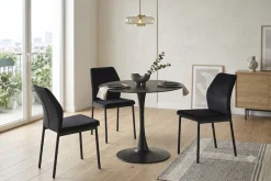OTTO home Essgruppe »Freya« Set, 4 tlg. runder Esstisch 90 cm in Sinterstein, Black Copper mit 3 Samtstühlen