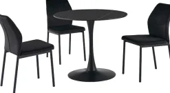 OTTO home Essgruppe »Freya« Set, 4 tlg. runder Esstisch 90 cm in Sinterstein, Black Copper mit 3 Samtstühlen