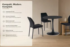 OTTO home Essgruppe »Freya« Set, 4 tlg. runder Esstisch 90 cm in Sinterstein, Black Copper mit 3 Samtstühlen