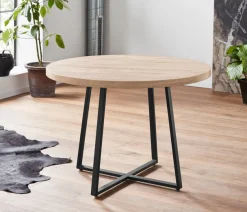 OTTO home Esstisch »Anja« Küchentisch, Tisch, Runder Tisch,Kreuzfußgestell aus Metall, Naturholz Optik Tischplatte