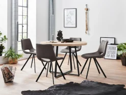 OTTO home Esstisch »Anja« Küchentisch, Tisch, Runder Tisch,Kreuzfußgestell aus Metall, Naturholz Optik Tischplatte