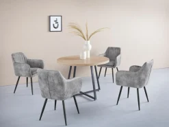 OTTO home Esstisch »Anja« Küchentisch, Tisch, Runder Tisch,Kreuzfußgestell aus Metall, Naturholz Optik Tischplatte