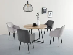 OTTO home Esstisch »Anja« Küchentisch, Tisch, Runder Tisch,Kreuzfußgestell aus Metall, Naturholz Optik Tischplatte
