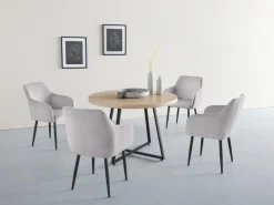OTTO home Esstisch »Anja« Küchentisch, Tisch, Runder Tisch,Kreuzfußgestell aus Metall, Naturholz Optik Tischplatte