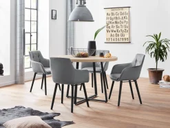OTTO home Esstisch »Anja« Küchentisch, Tisch, Runder Tisch,Kreuzfußgestell aus Metall, Naturholz Optik Tischplatte