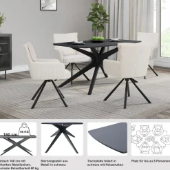 OTTO home Esstisch »Dakona« Tischplatte mit Holzstruktur, schwarze Metallbeine, Höhe 76 cm