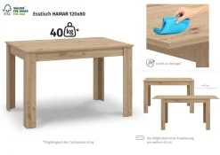 OTTO home Esstisch »Hamar Esszimmertisch 120x80, Weiß oder Eiche Holz Küchentisch« Verlängerbar durch Einlegeplatte,max. Breite 160 cm