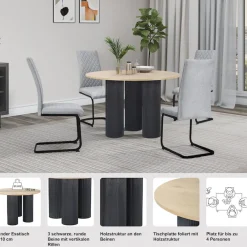 OTTO home Esstisch »Mandan« rund, 110x110 cm, 25 cm runde Beine mit Rillenstruktur, Höhe 76 cm