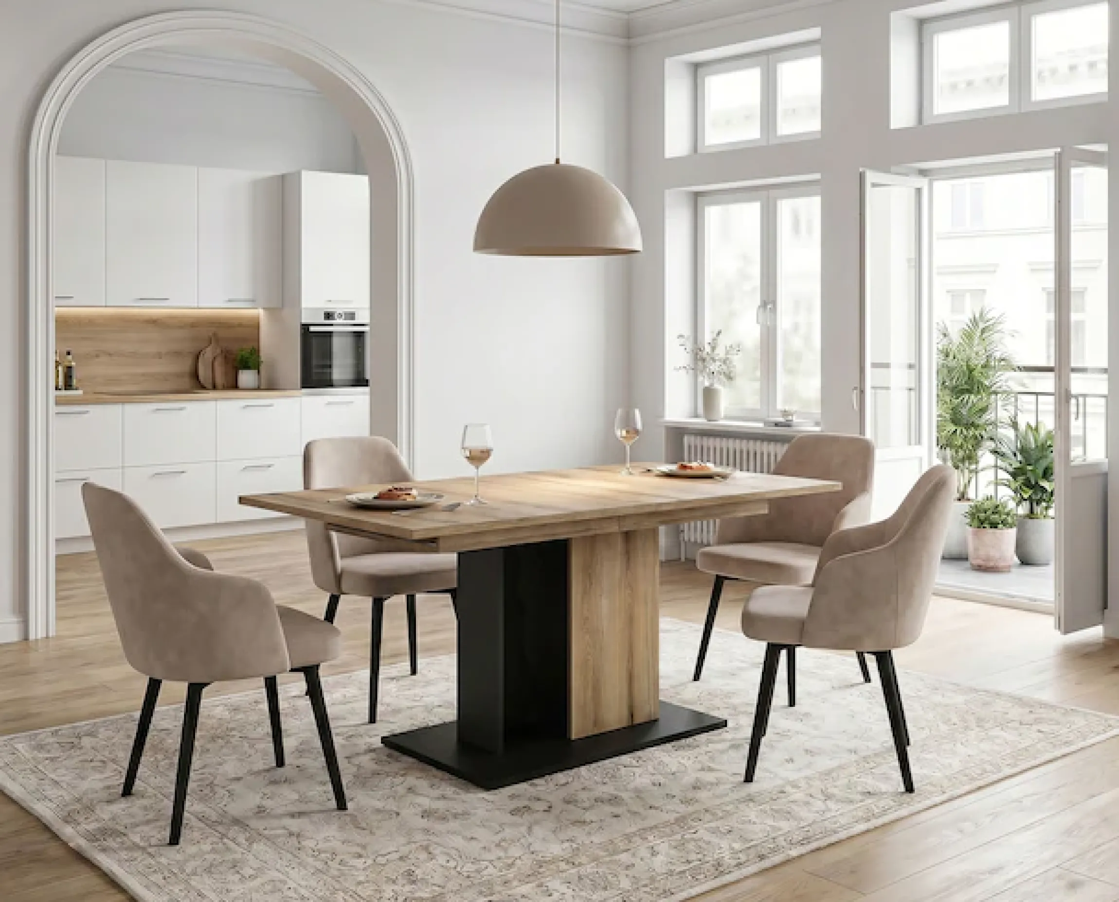 OTTO home Esstisch »MONOLITH, ausziehbar 150 -230 cm, inklusive 2x 40 cm Einlegeplatte« Doppelsäulen-Gestell mit Bodenplatte, Tisch, Küchentisch, Esszimmer