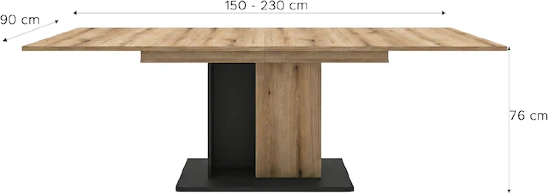 OTTO home Esstisch »MONOLITH, ausziehbar 150 -230 cm, inklusive 2x 40 cm Einlegeplatte« Doppelsäulen-Gestell mit Bodenplatte, Tisch, Küchentisch, Esszimmer