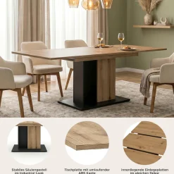 OTTO home Esstisch »MONOLITH, ausziehbar 150 -230 cm, inklusive 2x 40 cm Einlegeplatte« Doppelsäulen-Gestell mit Bodenplatte, Tisch, Küchentisch, Esszimmer