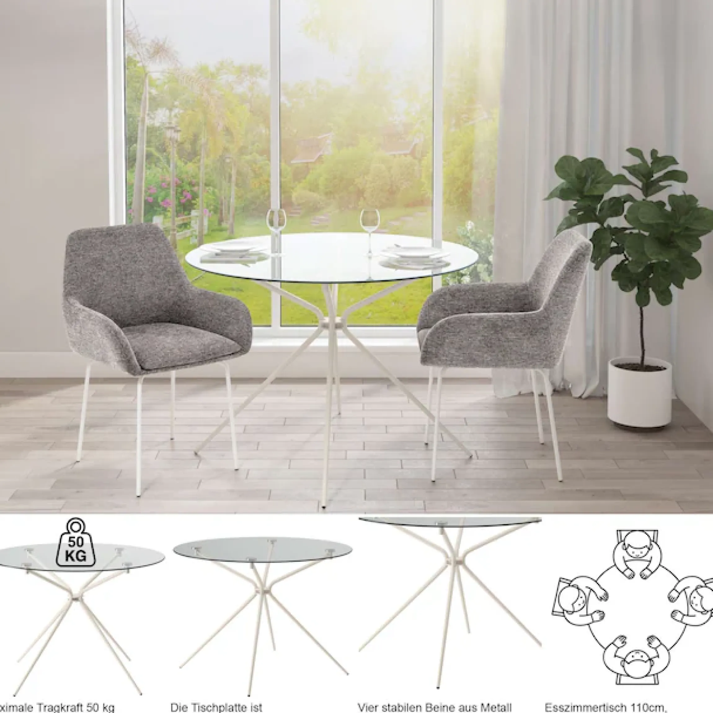 OTTO home Esstisch »Silvi, TOPSELLER!« Esstisch, Glastisch, Küchentisch, OTTOs Choice,rund, Ø110 cm, Metallgestell