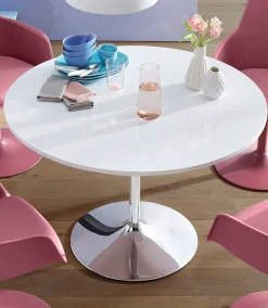 OTTO home Esstisch »Trompet« rund,Ø110 cm, Tischplatte weiß Hochglanz, Trompetenfuß, Tulpentisch