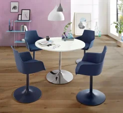 OTTO home Esstisch »Trompet« rund,Ø110 cm, Tischplatte weiß Hochglanz, Trompetenfuß, Tulpentisch