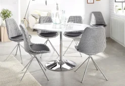 OTTO home Esstisch »Trompet« rund,Ø110 cm, Tischplatte weiß Hochglanz, Trompetenfuß, Tulpentisch