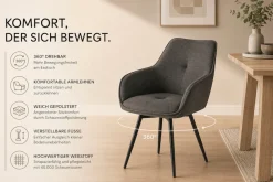 OTTO home Esszimmerstuhl »Azura« (Set) 2 Stk.Moderner Armlehnstuhl mit 360 Grad drehbarer Sitzschale in Webstoff