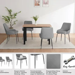 OTTO home Esszimmerstuhl »Cillian« (Set) 2 Stk.pflegeleichter Webstoff, schwarze Metallbeine, Sitzbreite 46 cm