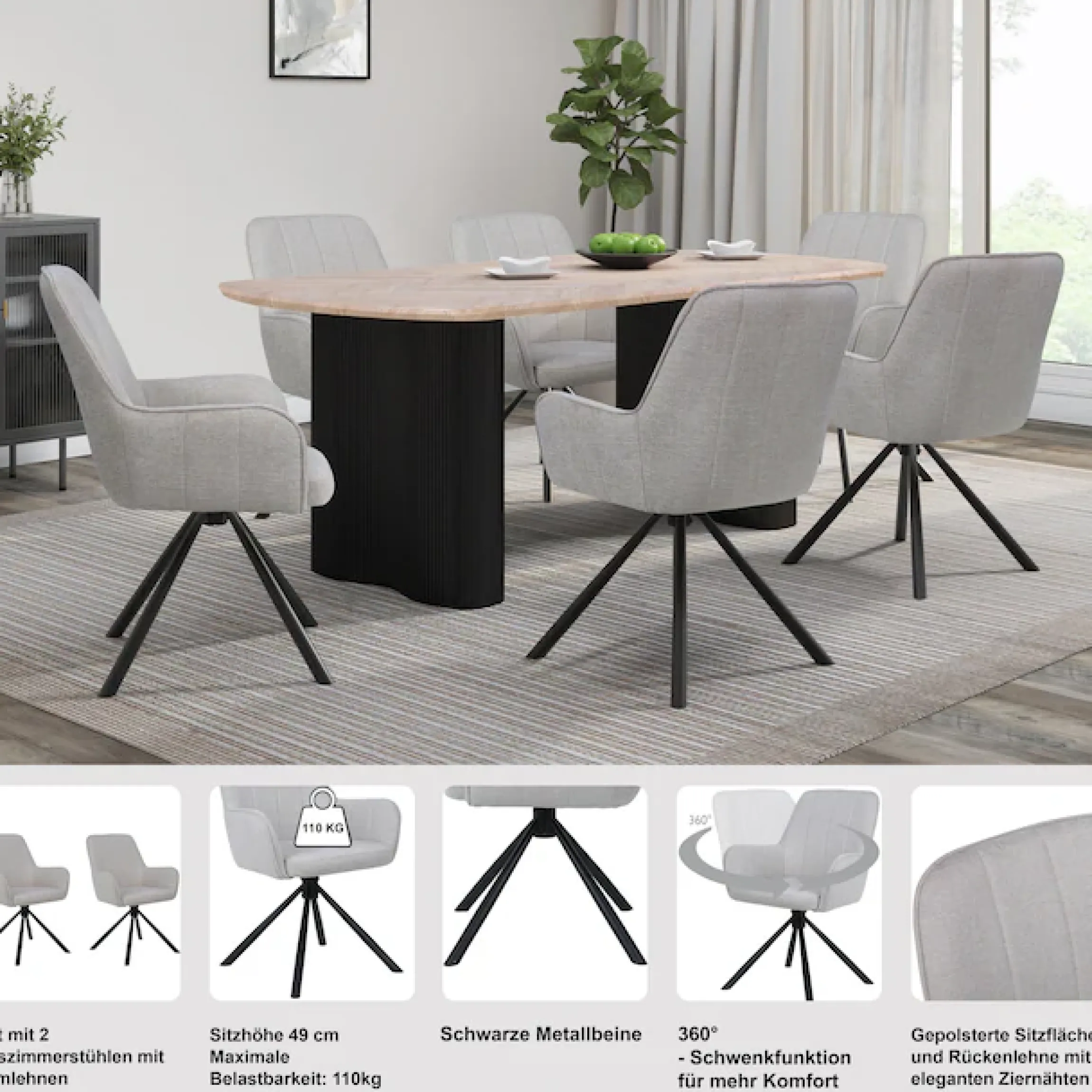 OTTO home Esszimmerstuhl »Flaurent« () 2 Stk.gepolsterte Rückenlehne, Armlehne und Sitzfläche, Sitzhöhe 50 cm