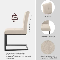 OTTO home Esszimmerstuhl »Geranie Freischwinger, Schwingstuhl« (Set) 2 Stk.mit 3D-Steppung, robustes Gestell, hochwertiger Stoff
