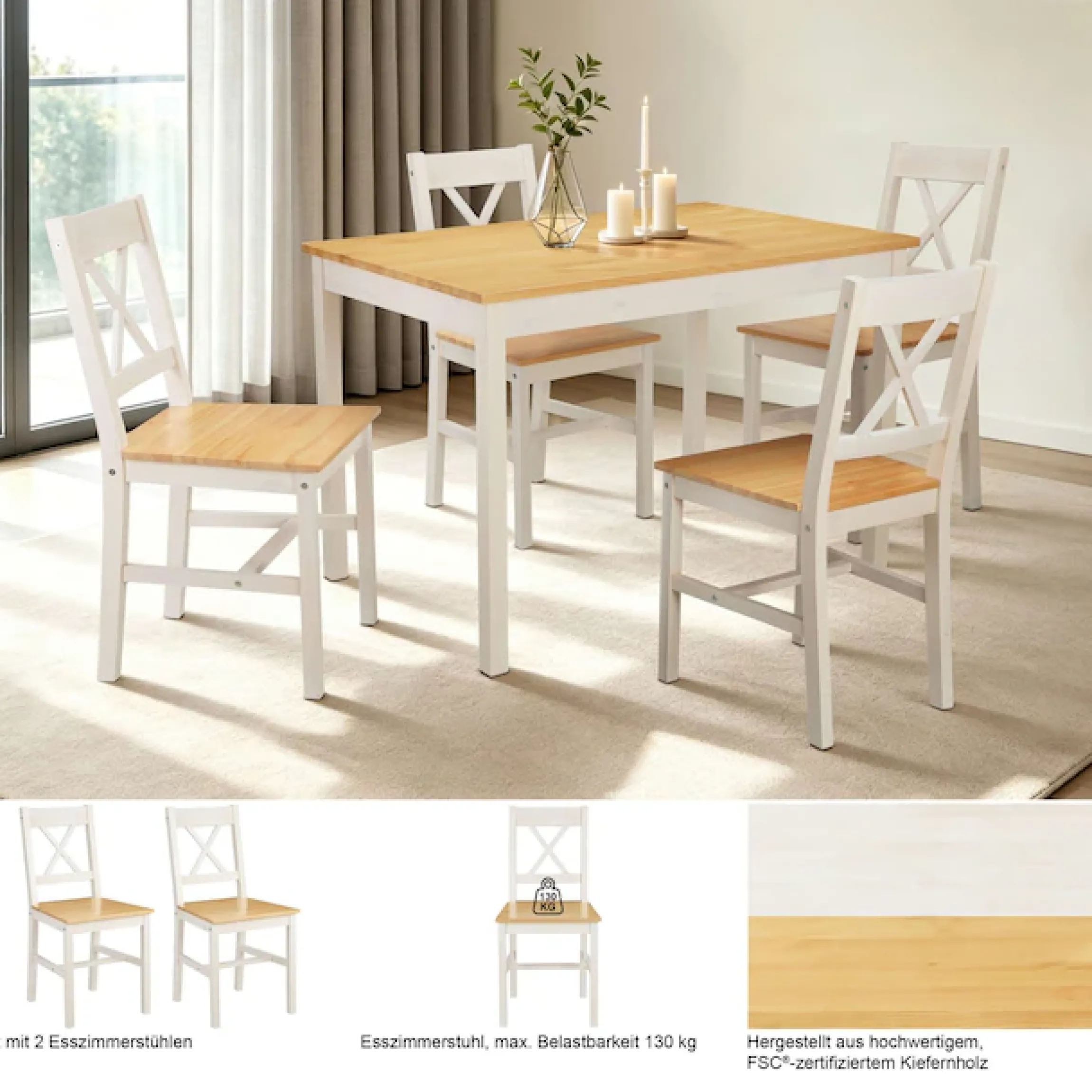 OTTO home Esszimmerstuhl »Willow« (Set) 2 Stk.aus massivem Kiefernholz, lackiert, pflegeleicht, bis 130 kg belastbar