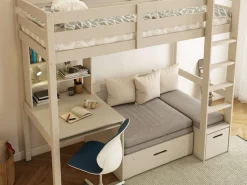 OTTO home Etagenbett »HENNE' TOPSELLER! Hochbett, Ideal für kleine Räume, 2 Schlafplätze« zweiter Schlafplatz ausziehbar, B/H/T ca. 208/180/105cm,mit Polsterauflagen, Schreibtisch, Stauraum, seitenverkehrt montierbar