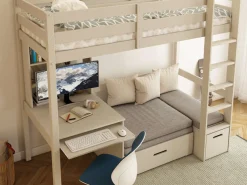 OTTO home Etagenbett »HENNE' TOPSELLER! Hochbett, Ideal für kleine Räume, 2 Schlafplätze« zweiter Schlafplatz ausziehbar, B/H/T ca. 208/180/105cm,mit Polsterauflagen, Schreibtisch, Stauraum, seitenverkehrt montierbar