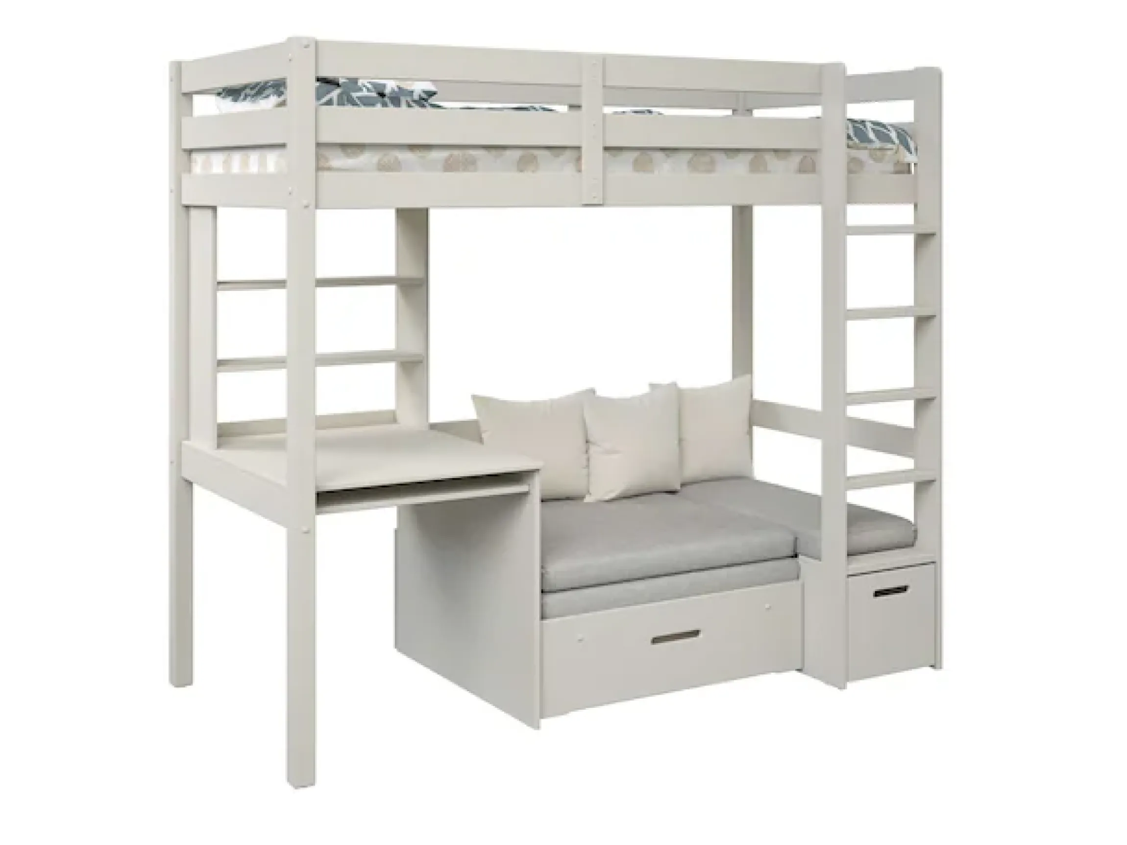 OTTO home Etagenbett »HENNE' TOPSELLER! Hochbett, Ideal für kleine Räume, 2 Schlafplätze« zweiter Schlafplatz ausziehbar, B/H/T ca. 208/180/105cm,mit Polsterauflagen, Schreibtisch, Stauraum, seitenverkehrt montierbar