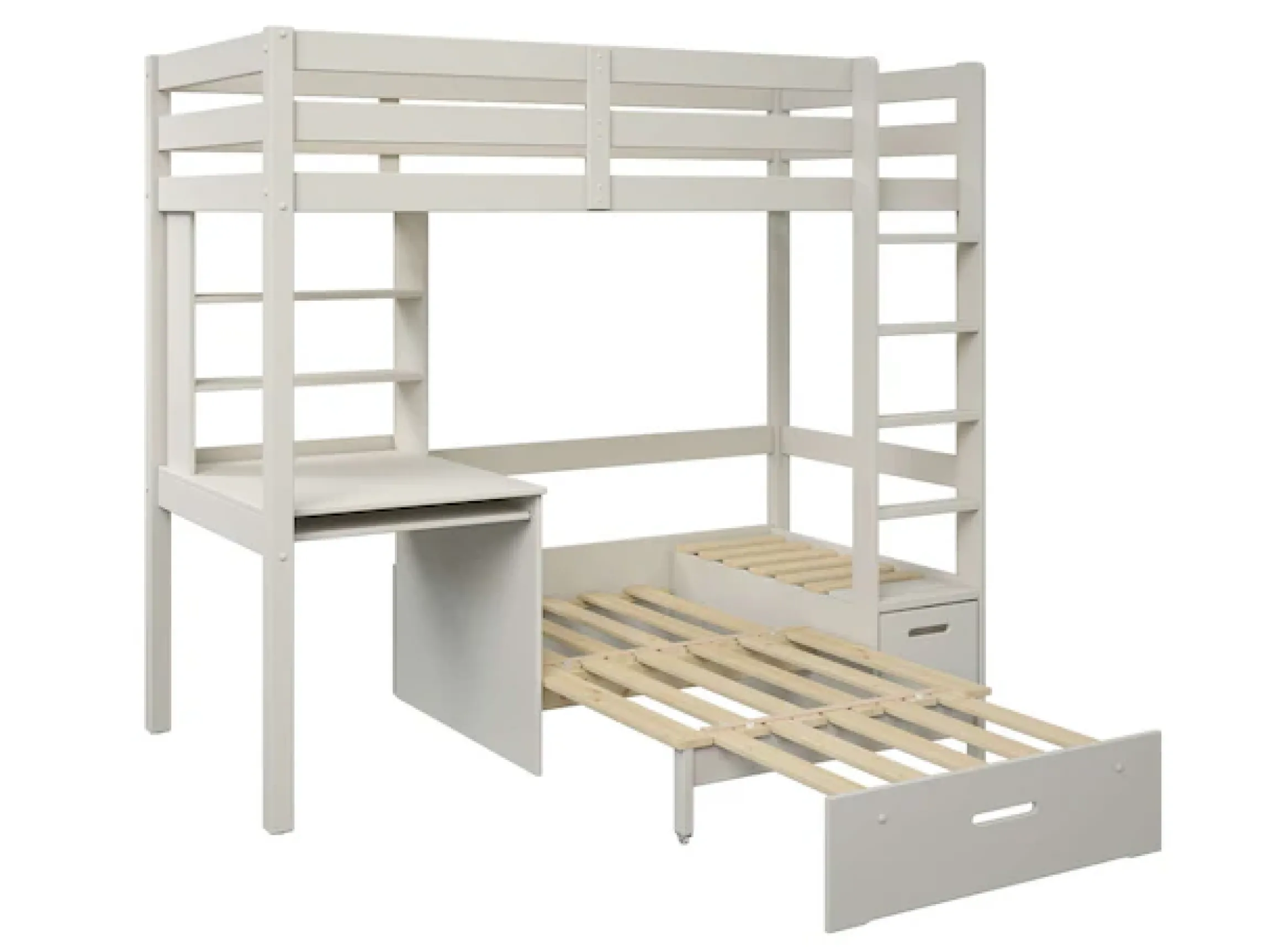 OTTO home Etagenbett »HENNE' TOPSELLER! Hochbett, Ideal für kleine Räume, 2 Schlafplätze« zweiter Schlafplatz ausziehbar, B/H/T ca. 208/180/105cm,mit Polsterauflagen, Schreibtisch, Stauraum, seitenverkehrt montierbar