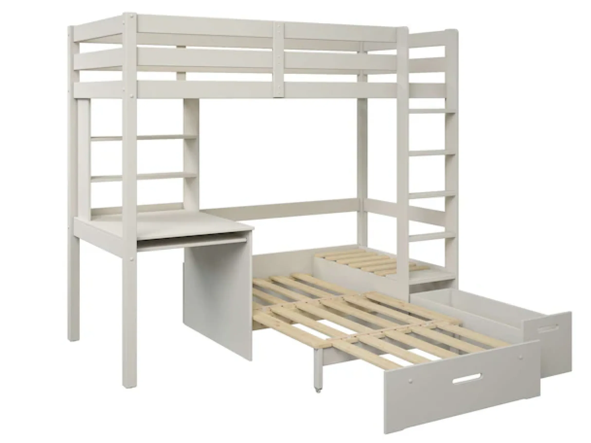 OTTO home Etagenbett »HENNE' TOPSELLER! Hochbett, Ideal für kleine Räume, 2 Schlafplätze« zweiter Schlafplatz ausziehbar, B/H/T ca. 208/180/105cm,mit Polsterauflagen, Schreibtisch, Stauraum, seitenverkehrt montierbar