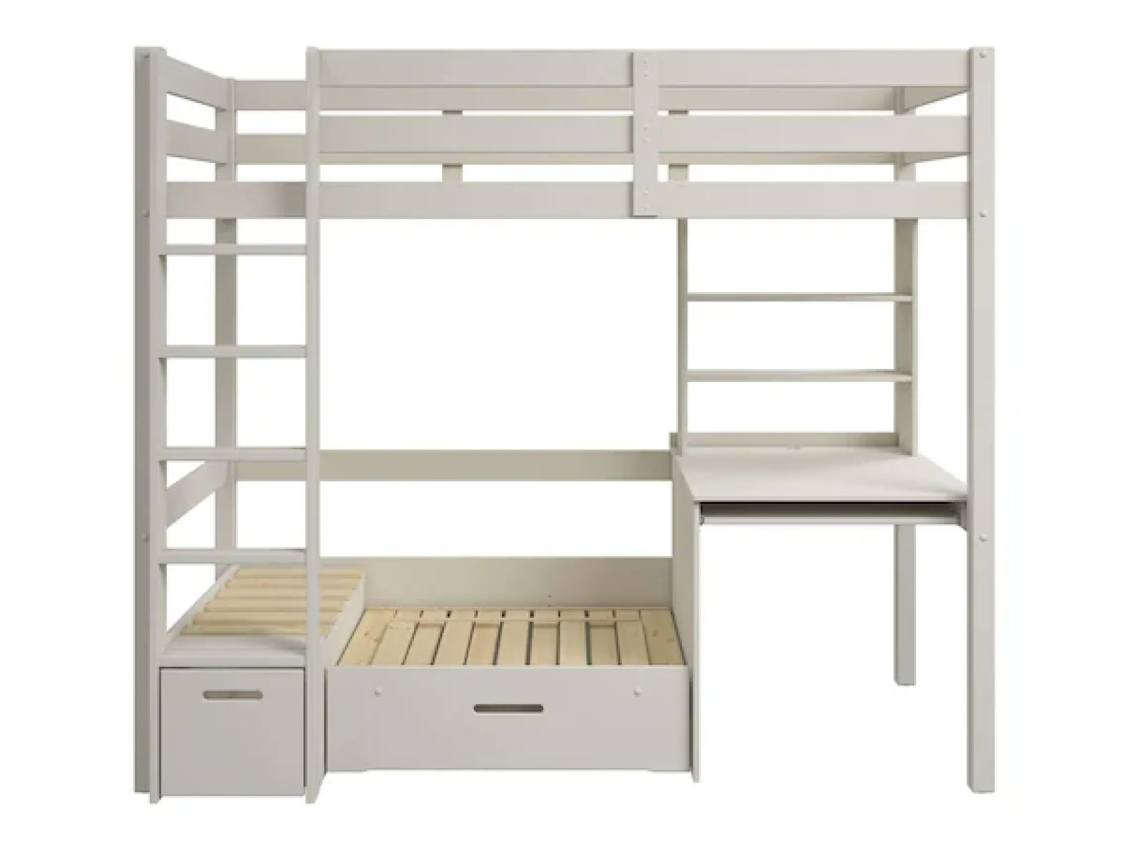 OTTO home Etagenbett »HENNE' TOPSELLER! Hochbett, Ideal für kleine Räume, 2 Schlafplätze« zweiter Schlafplatz ausziehbar, B/H/T ca. 208/180/105cm,mit Polsterauflagen, Schreibtisch, Stauraum, seitenverkehrt montierbar
