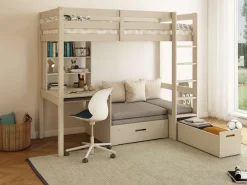 OTTO home Etagenbett »HENNE' TOPSELLER! Hochbett, Ideal für kleine Räume, 2 Schlafplätze« zweiter Schlafplatz ausziehbar, B/H/T ca. 208/180/105cm,mit Polsterauflagen, Schreibtisch, Stauraum, seitenverkehrt montierbar