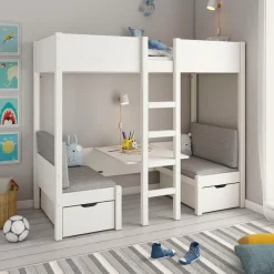 OTTO home Etagenbett »Stockbett "TIPO" Inklusive unterer Auflagen, 90x200cm« viel Stauraum, Massivholz,inklusive Tisch,2 Schubkästen,2 Schlafplätze