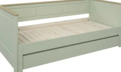 OTTO home Funktionsbett »" ERIK " Daybed, Gästebett, Kinderbett, Massivholz (Kiefer)« stilvolle Kassetten - Fräsung, 90x200cm ausziehbar auf 180x200cm),2. Schlafplatz ausziehbar, moderner Landhausstil, Schublade optional