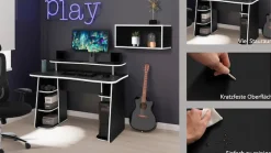 OTTO home Gamingtisch »GAME, Computertisch, Schreibtisch, Towerfach, Monitoraufsatz,« ergonomisch geschwungene Tischplatte, Breite 120 oder 150 cm