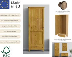 OTTO home Garderobenschrank »Juventus« 1 Stk. tlg. aus massiver Kiefer, Breite67cm, mit Kleiderstange