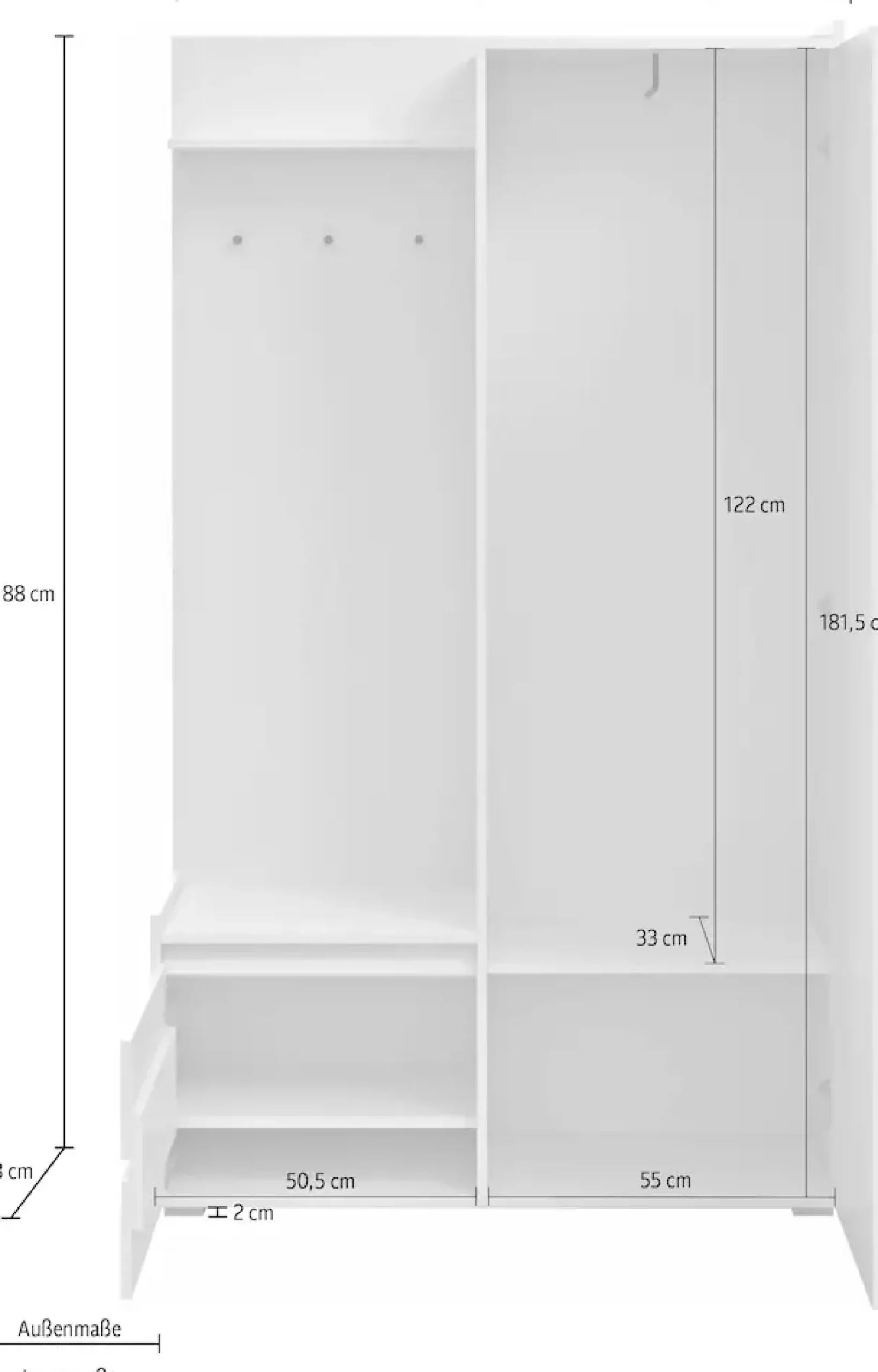 OTTO home Garderobenschrank »Kosmo« mit Spiegel Maße 118 x 30 cm, Höhe 190 cm, Breite 110 cm