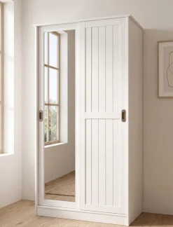 OTTO home Garderobenschrank »Malmö Mehrzweckschrank mit Schiebetüren und Spiegel« aus massiver FSC®-zertifizierter Kiefer, B/T/H 93/37/187 cm