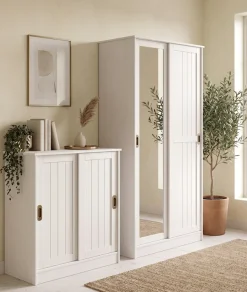 OTTO home Garderobenschrank »Malmö Mehrzweckschrank mit Schiebetüren und Spiegel« aus massiver FSC®-zertifizierter Kiefer, B/T/H 93/37/187 cm