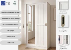 OTTO home Garderobenschrank »Malmö Mehrzweckschrank mit Schiebetüren und Spiegel« aus massiver FSC®-zertifizierter Kiefer, B/T/H 93/37/187 cm