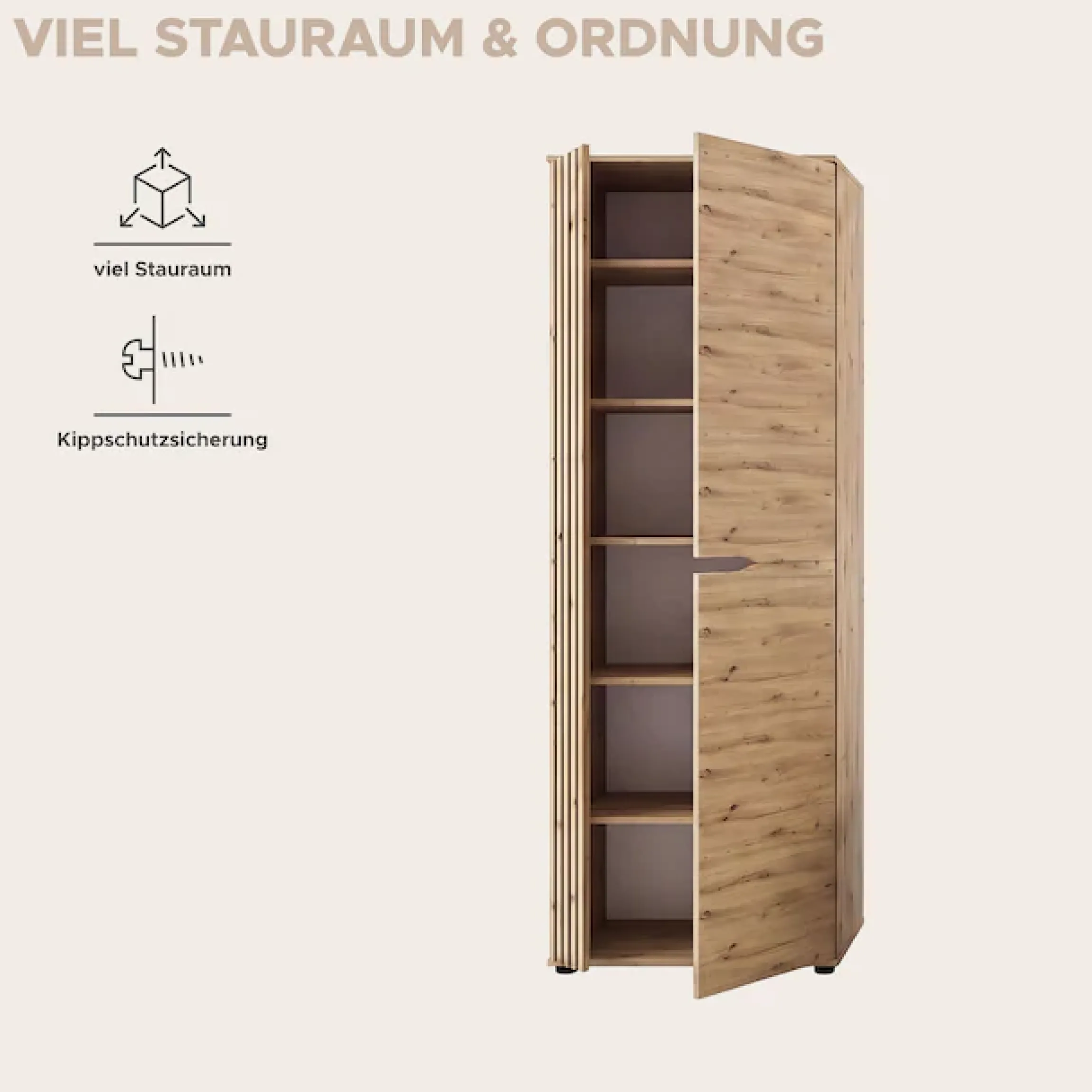 OTTO home Garderobenschrank »FJELL, Breite 65cm, 2 Türen, 4 Einlegeböden, 6 Fächer, 1 Kleiderstange« Kleiderschrank, Schrank, Dielenschrank, Flurschrank, Mehrzweckschrank