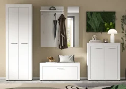 OTTO home Garderoben-Set »AOSTA, Breite 285cm, 5-teilige Garderobenkombination« Set, bestehend aus: Garderobenschrank, Sitzbank, Paneel, Spiegel & Kommode, 5 Stk. tlg.